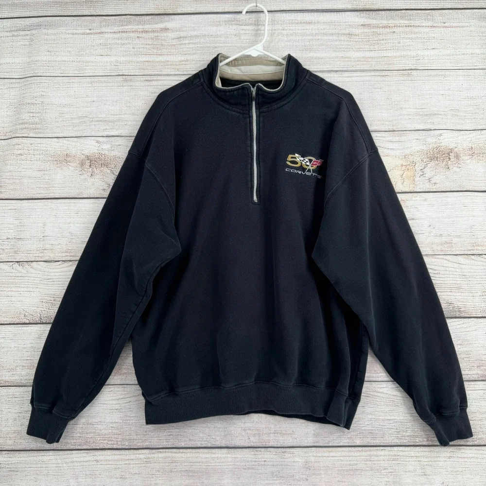 Vintage Y2K Gear For Sports Corvette Quarter Zip Mens XL Black 50th Anniversary